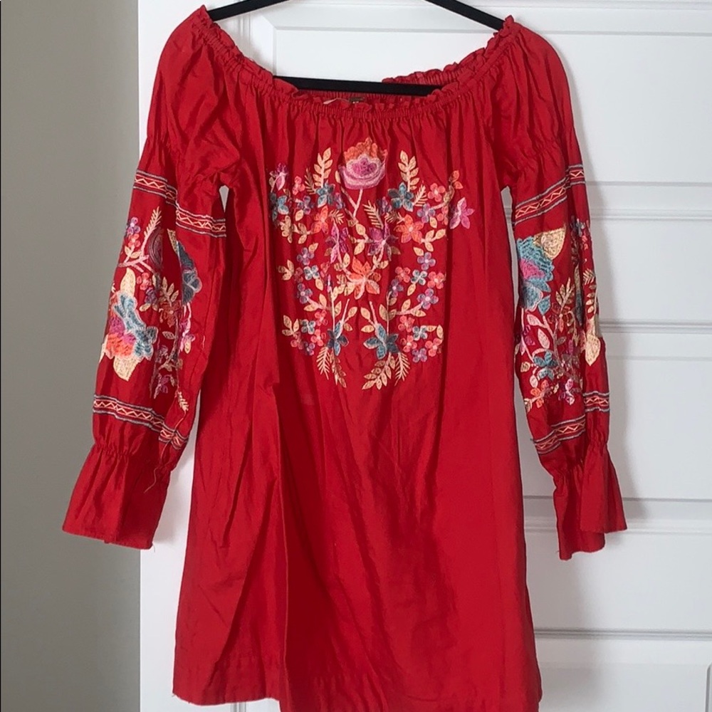 Beautiful red Free People OTS embroidered dress